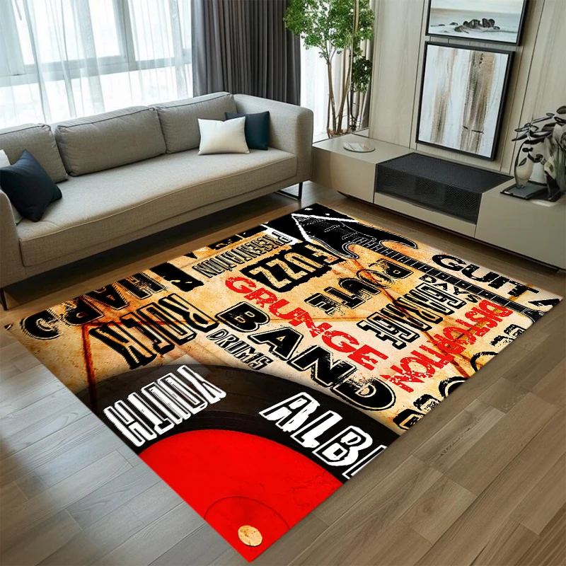 Vintage Rock Guitar Carpet Mat Rug Home Decoration Living Room Bedroom Floor Decor Music Band Non Slip Rugs Bedroom Decor