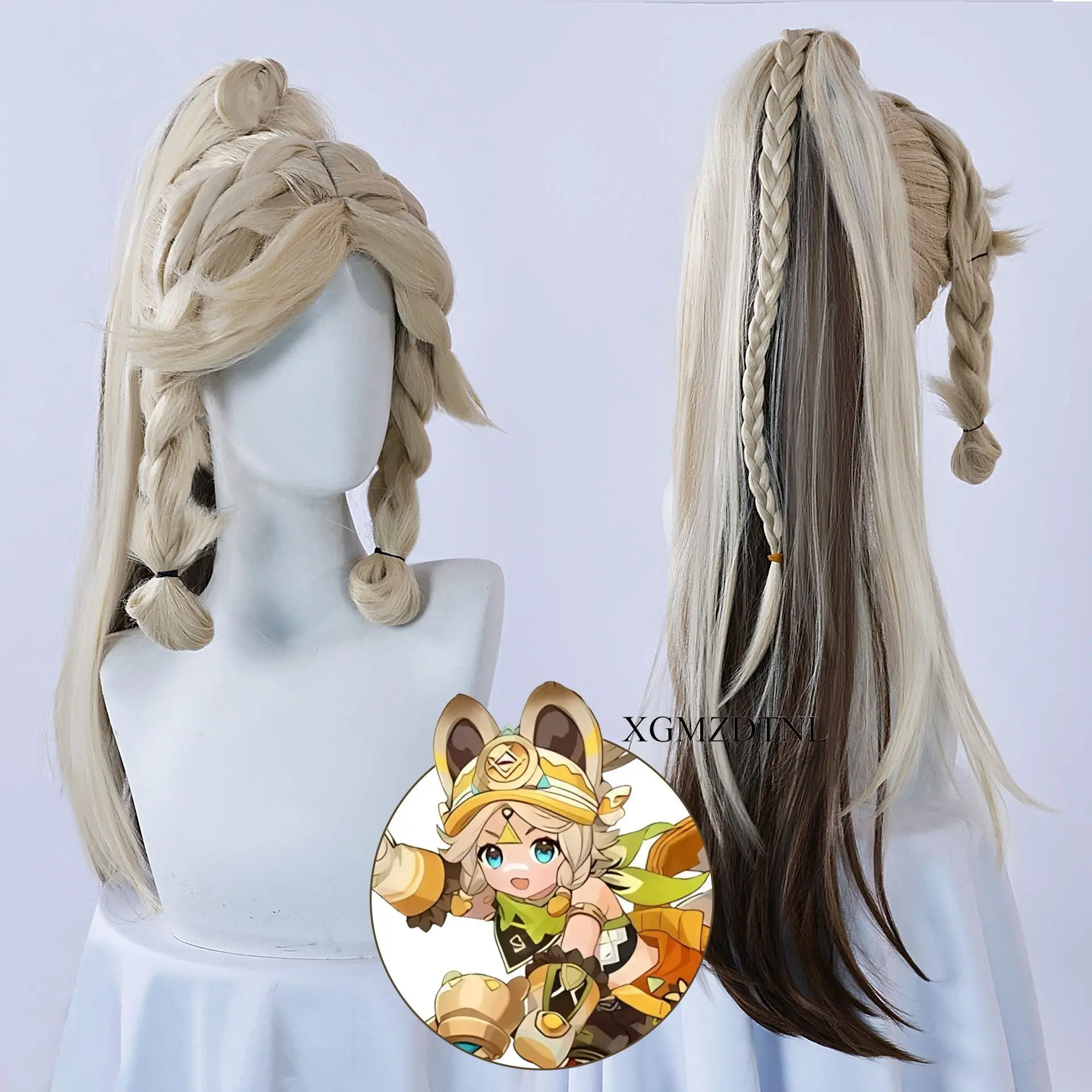 Kachina Cosplay Heat Resistant Ponytail Wig Game Genshin Impact Synthetic Hair Halloween Carnival Role Play Party Props Women