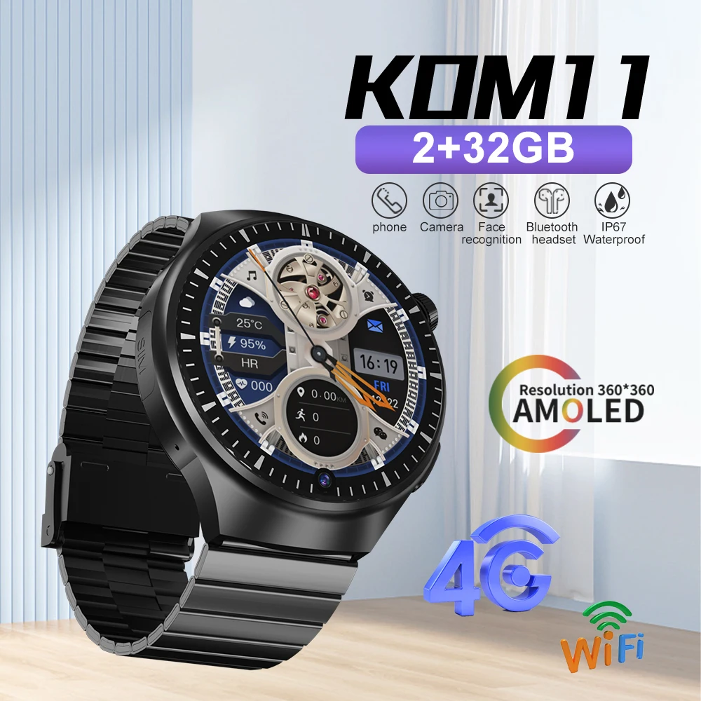 

XUESEVEN KOM11 4G GPS Smart Watch Android NFC WiFi Large Screen Video Call SIM Card Camera Heart Rate IP67 Phone Smartwatch Men