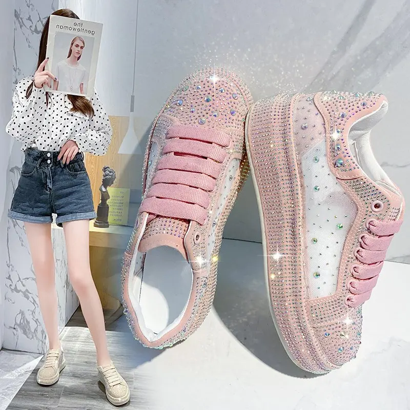 Women's Sneakers With Sparkles shoes Woman Shoes Luxury Platform Woman-shoes Womens Net surface Rhinestone Fashion Casual shoes