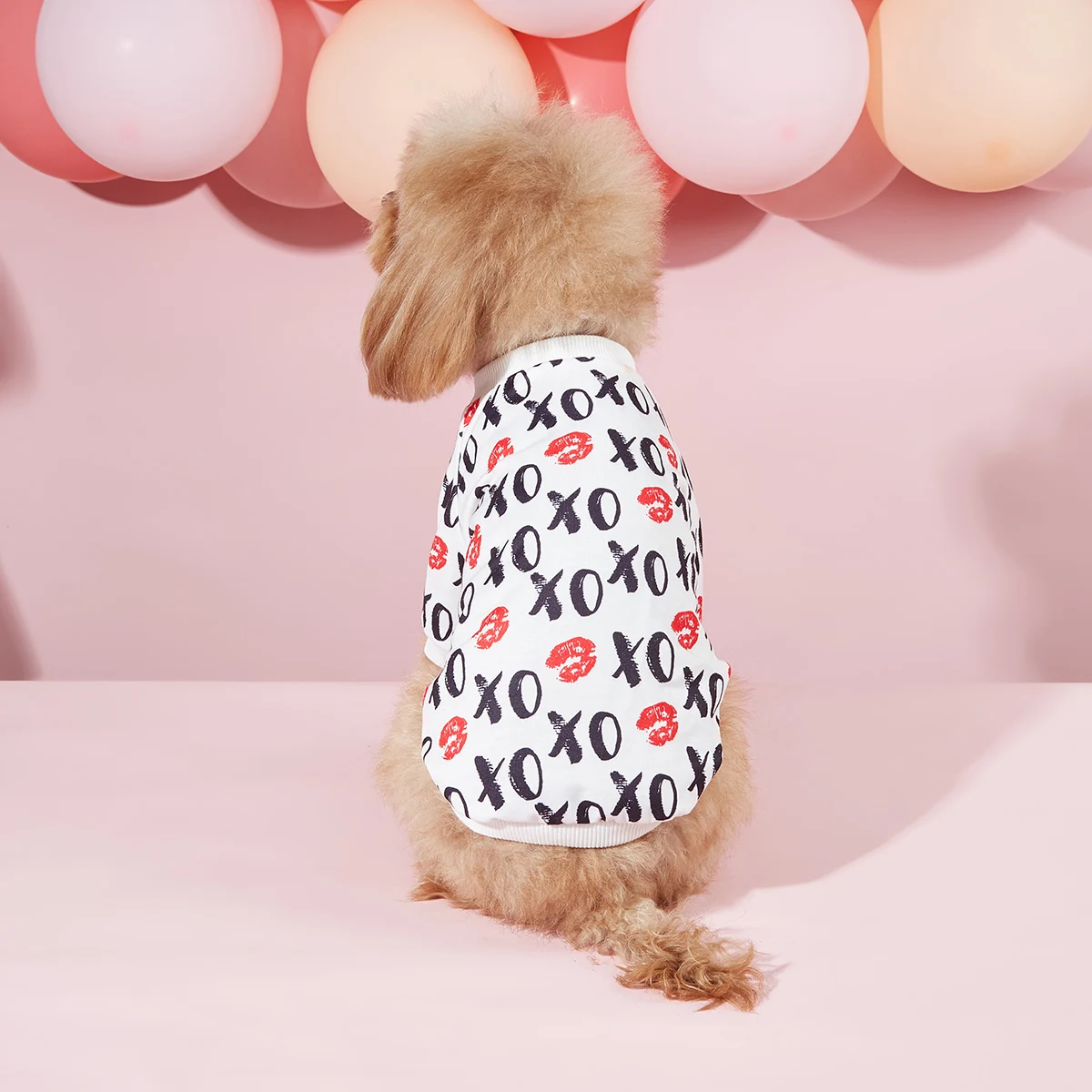 Fashion Dog Hoodie XO Valentine\'s Day Pet Clothes with Rose Pink Lips Patterns Cozy Breathable Hooded Dog Clothes Dogs Sweatshir