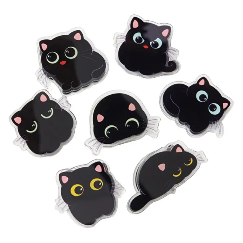 7Pcs Cute Black Cat Acrylic Clips Cartoon Strong Grip Non-slip Stationery for Student School Office Document Organizing