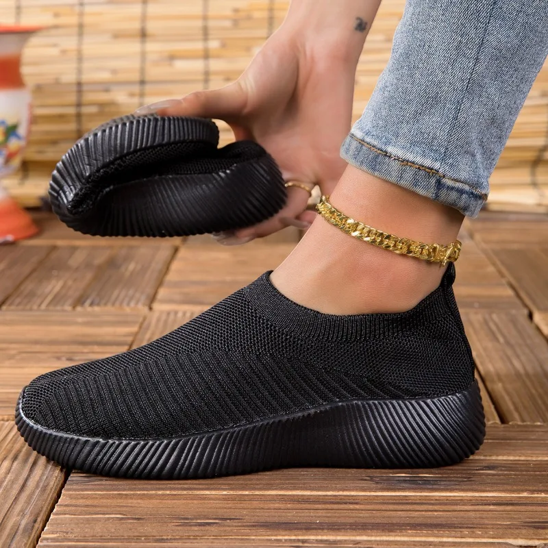 Women's Sneakers Breathable Knitted Mesh Comfortable Flat Lace Up Shoes Trendy Fashionable Casual Outdoor Women Running 2026 view 4
