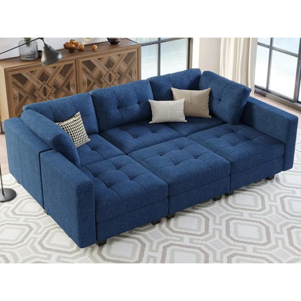 Modular Sectional Sofa with Storage Sectional Sleeper Couch Modular Sofa Bed for Living Room Blue