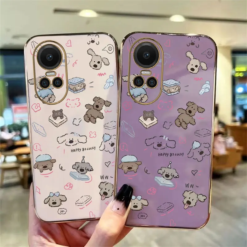 Reno10 Lucky Dog Plating Phone Case For OPPO Reno 11Pro 11 10ProPlus 10Pro 9 9ProPlus 9Pro 8T 8 8Pro 7 7Pro 7SE 6 Cover