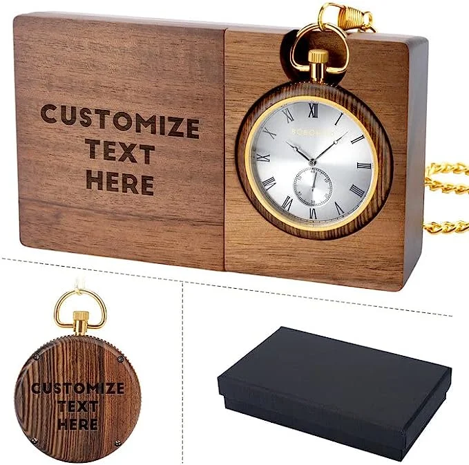 Personal isierte gravierte Taschenuhren für Männer Papa Sohn benutzer definierte Text Name exquisite hölzerne Taschenuhr Trauzeugen Geschenke