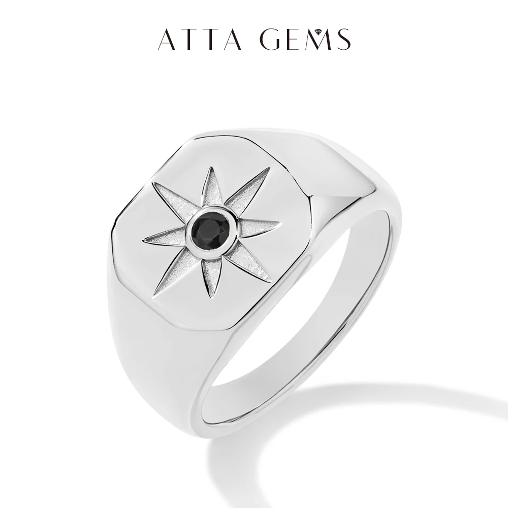 

ATTAGEMS Vintage 8-Pointed Star Signet Ring for Men S925 Sterling Silver Black Spinel Women Rings Punk Jewelry Gifts for party