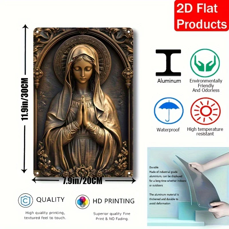 Vintage-geïnspireerd, vierkant brons Maagd Maria aluminium wandbord, elegant decor voor thuis, bar, restaurant, uniek cadeau-idee