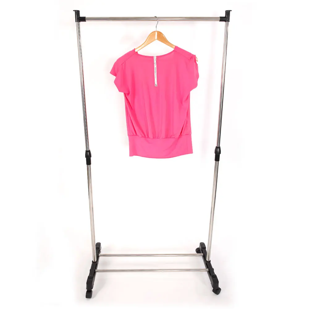 

Single-bar Vertical & Horizontal Stretching Stand Clothes Rack with Shoe Shelf YJ-01G Silver