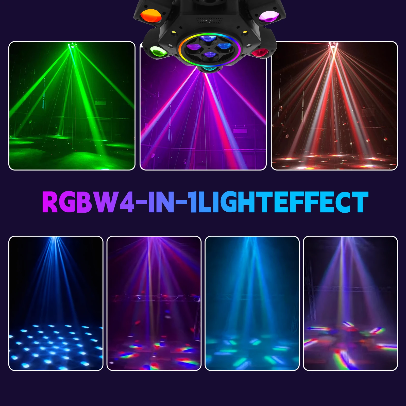 Luz de Palco DMX 10X15W RGBW com 6 Cabeças Móveis, Luz de Feixe RGBW 4IN1, Luz de Feixe RGB Rotativa para Discoteca, Festa e Bar