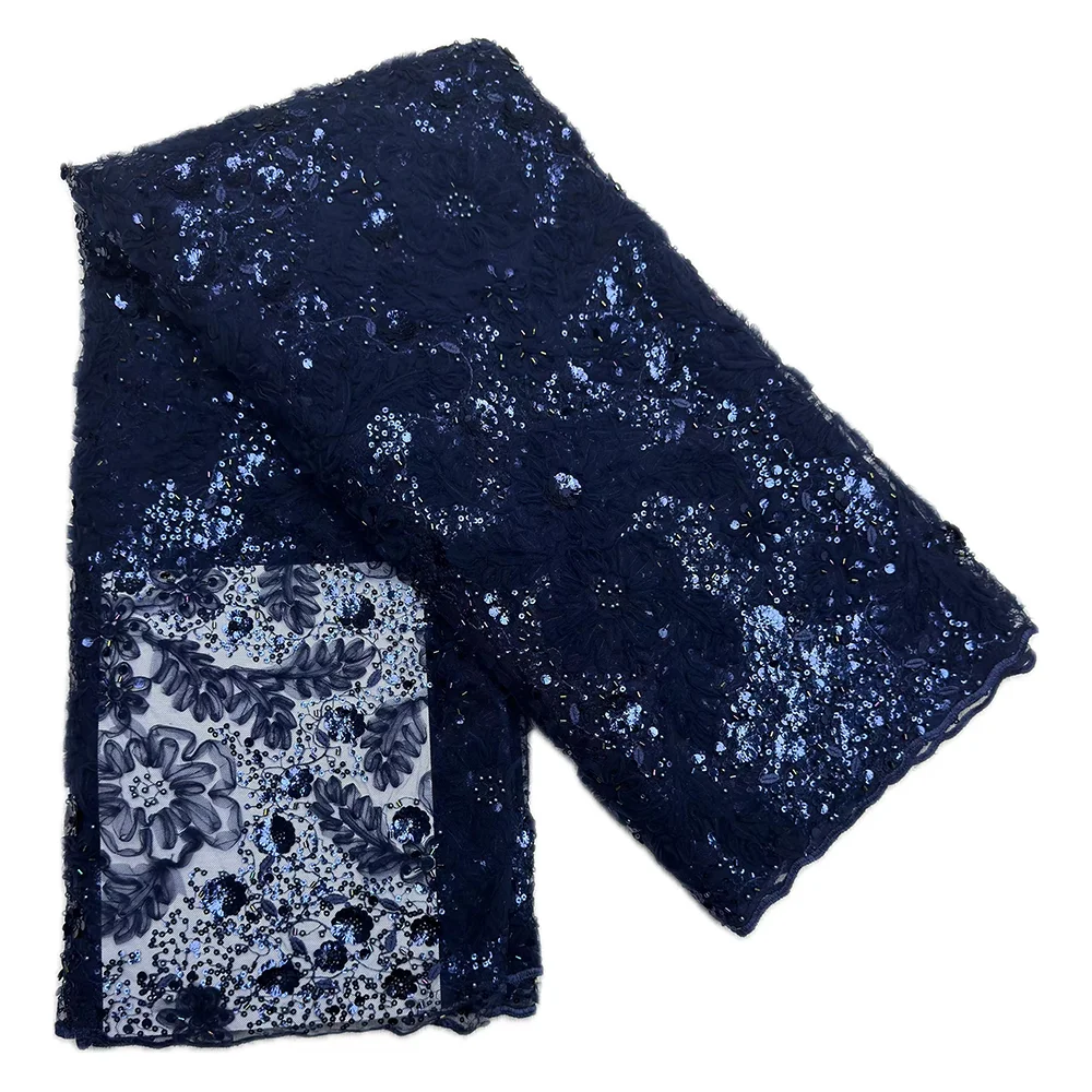 Новейшая высококачественная кружевная ткань с блестками и бисером, 5 ярдов, элегантный африканский тюль для свадебного платья, материал, кружево с вышивкой бисером