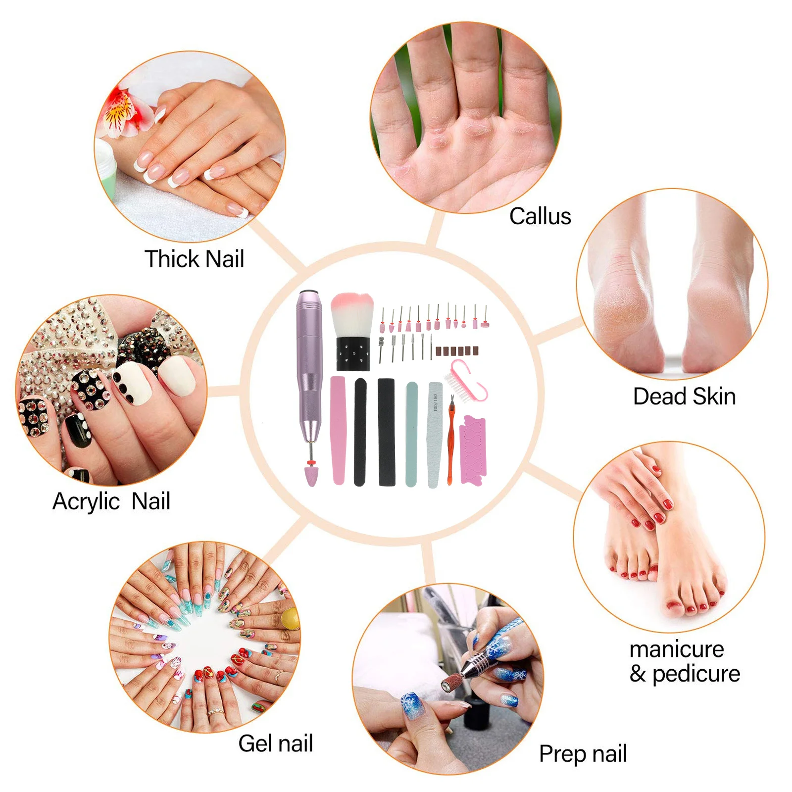 1 مجموعة الكهربائية الملمع كيت المحمولة مانيكير ماكينة الطحن لمسمار الفن العناية بالجمال مسمار المتقلب أداة الملحقات #3