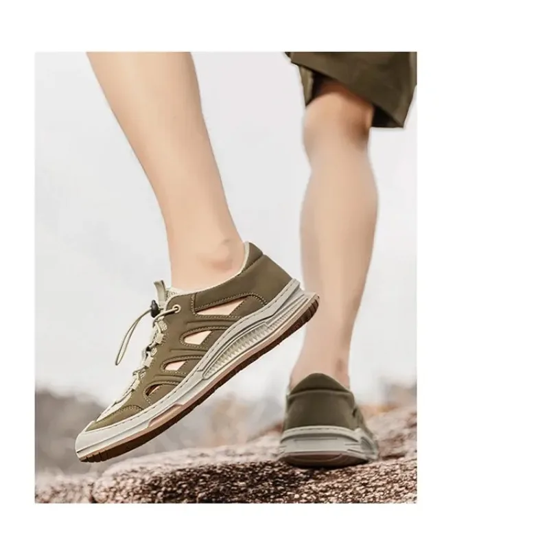 

Summer Men Sandals Genuine Leather Mens Casual Shoes Outdoor Men Leather Sandals for Men Beach Shoes Roman mens Shoes