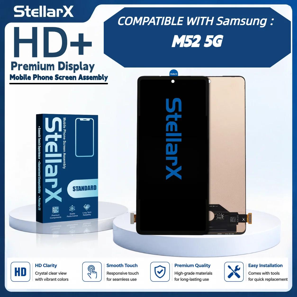 StellarX HD+ High Resolution Display Screen Replacement for Samsung M52 5G LCD Assembly Without Frame with free tools