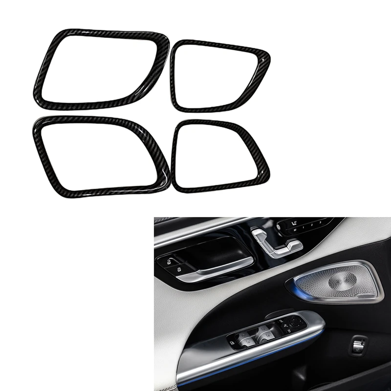 4Pcs Carbon Fiber Side Door Audio Speaker Cover Decorative Ring Cover Trims For Mercedes Benz C-Class W206 2021 2022