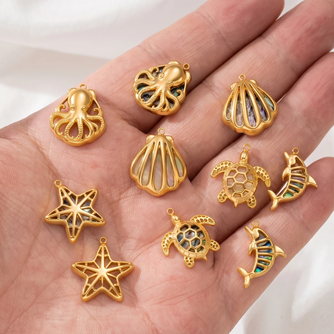 2pcs Stainless Steel Shell Ocean Devil Fish Tortoise Conch Charm Pendant for DIY Necklace Bracelet Jewelry Making Accessories