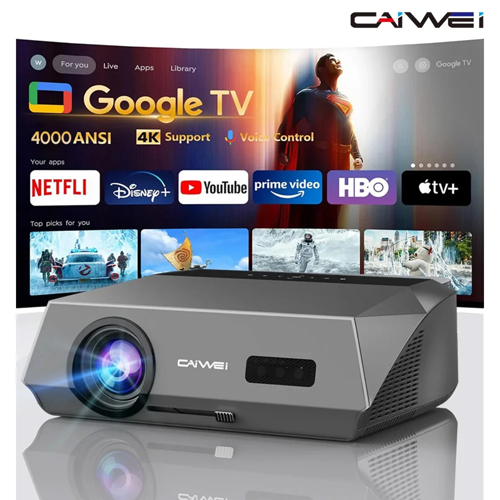 

CAIWEI A10Q 4K Google Certified Projector 1080P Full HD Auto Focus High Brightness 4000 Ansi WiFi6 Beam Projectors Home Theater