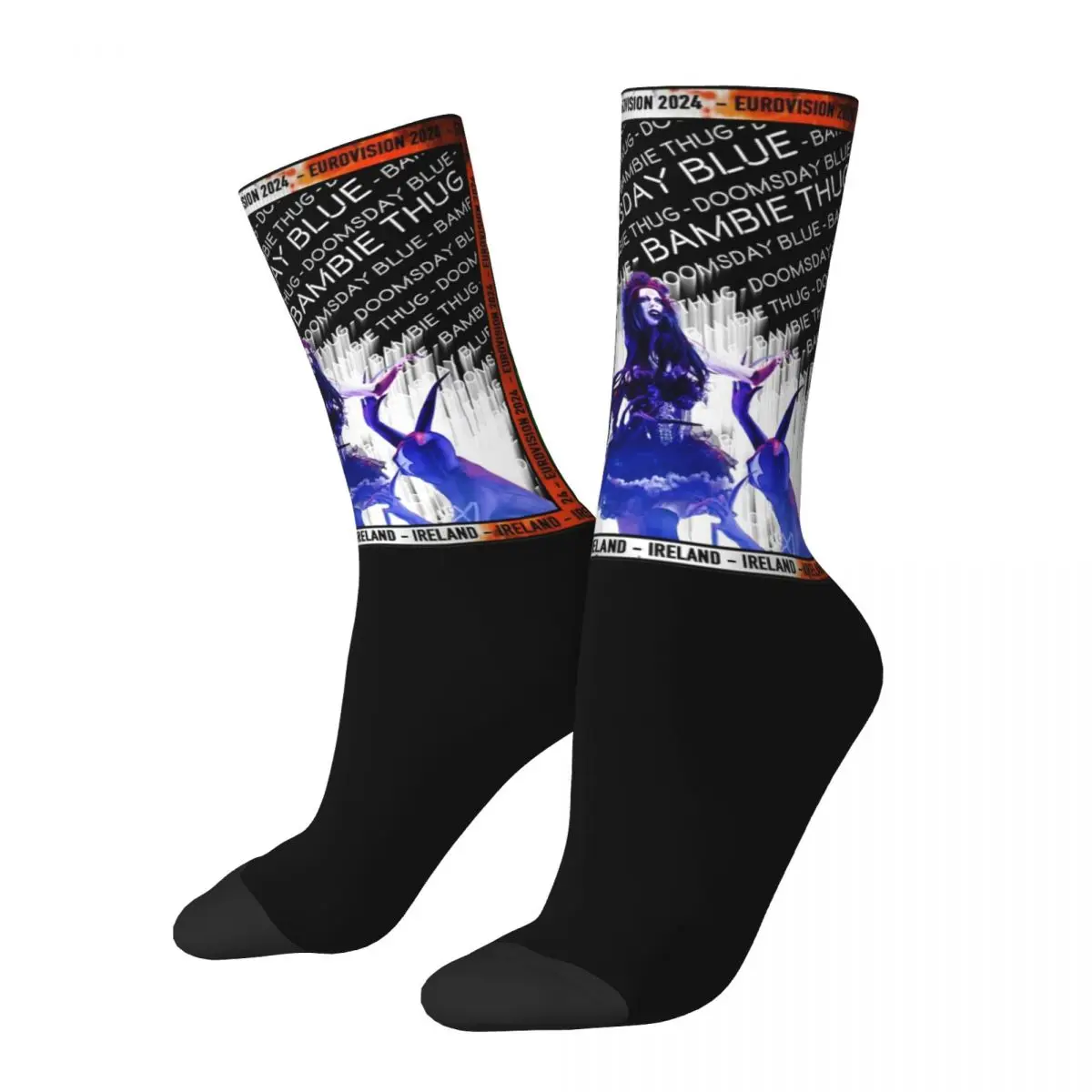 ESC 2024 Bambie Thug Doomsday Blue Ireland Merch Socks Sweat Absorbing Skateboard Crew Socks Warm for Mens Little Small Gifts