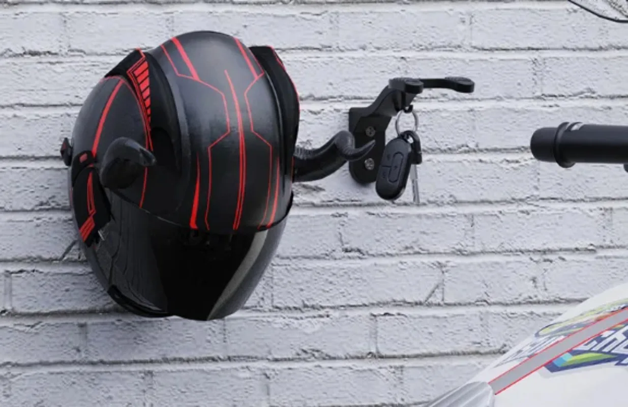 Helmet Rack Wall Mounted Wall-Mounted Helmet Rack for E-Bike/Motorcycle No-Drill Safety Hook Storage Space-Saving Hanger