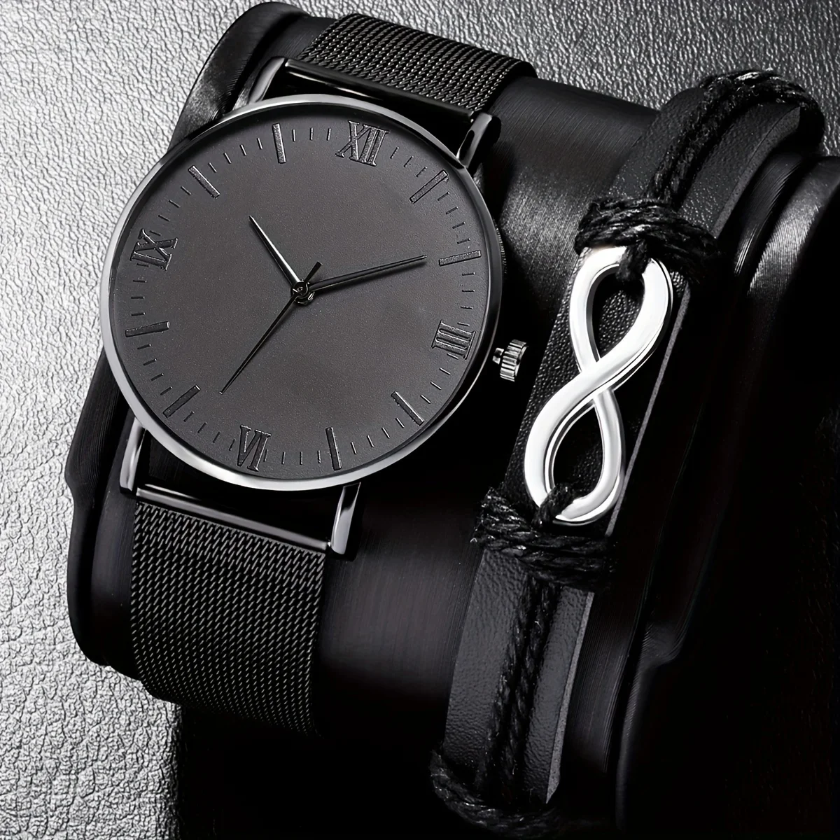 

Ultra-thin Men's Mesh Band Alloy Watch & Bracelet Set, Ideal choice for Gifts