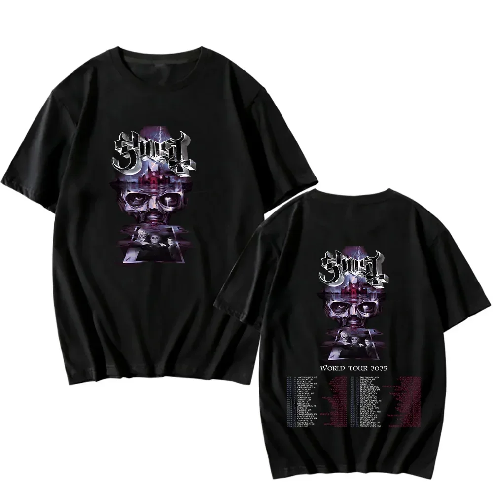 

Ghost Band World Tour 2025 Tshirts Vintage Two Sides Cotton T-shirt Gothic Rock Metal Tee Fashion Women Men Casual Crewneck Tops