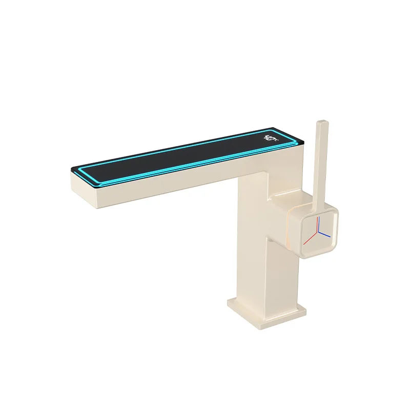 Basin Faucet Hot and Cold Bathroom LED Digital Display Gray Single Lever Brass Sink Mixer Decked Square New Arrival