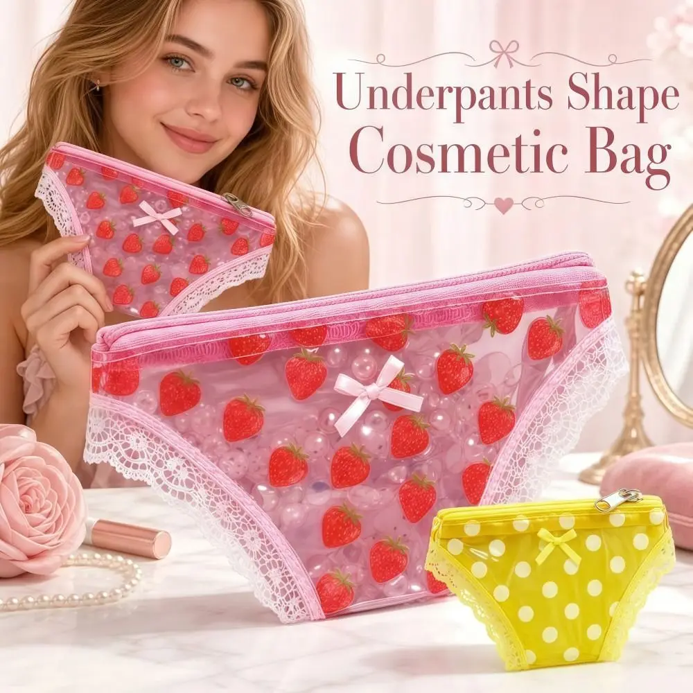 Underpants Shape Cosmetic Bag PVC Y2K Strawberry Makeup Storage Pouch Transparent Polka Dots Toiletry Bag Storage Bag Charm