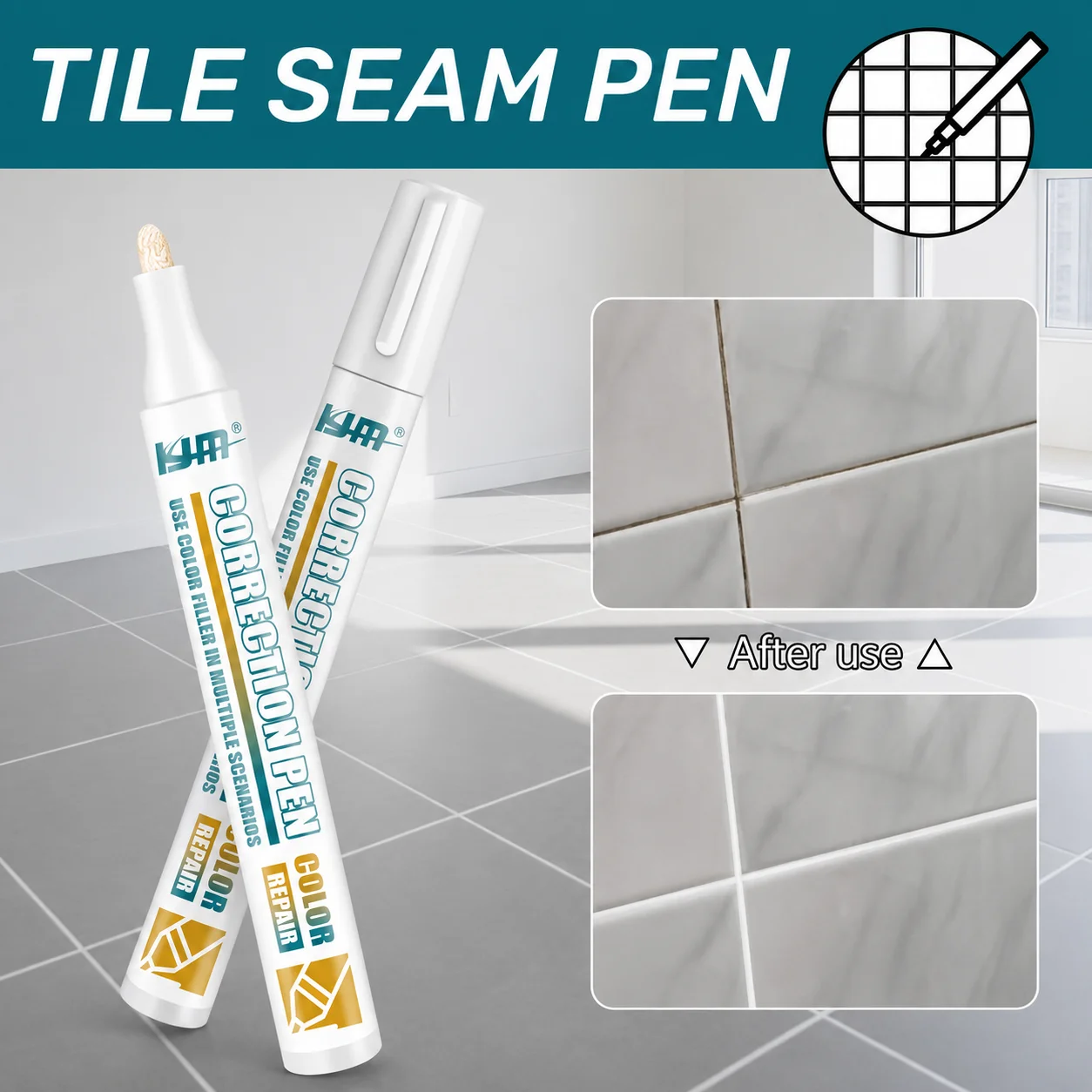 KJM Tile Grout Pen 20G White Grout Repair Marker Tile Gap Filler Touch Up Paint For Bathroom Kitchen Floor Wall Auto Interior