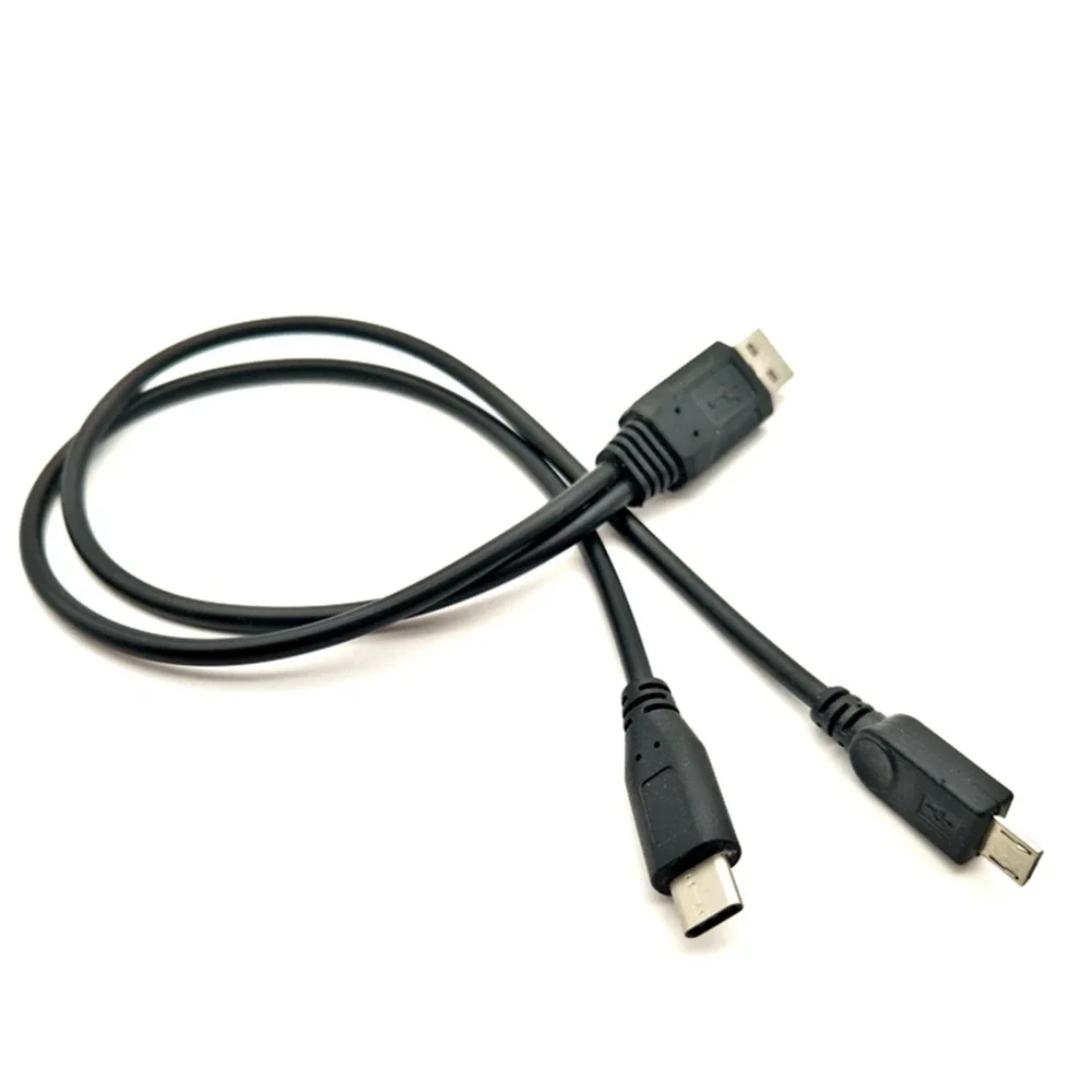 USB2.0  cable distributor 2-in-1 to C-type mobile phone charging micro cable, short 0.25-meter portable charger cable