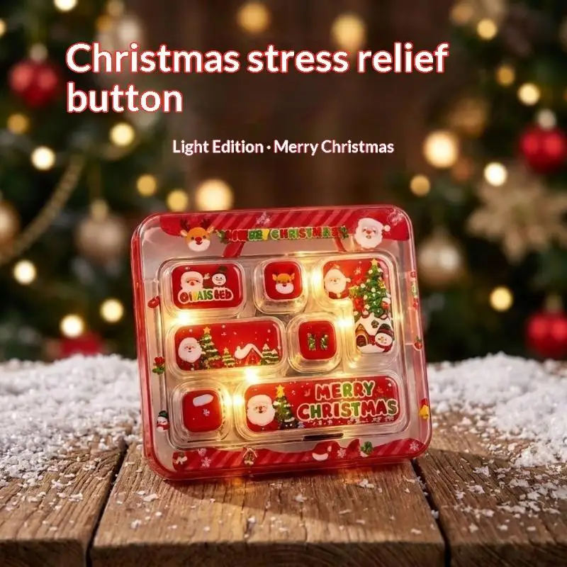 Light Up Christmas Fidget Keychain 7 Press Buttons Stress Relief Pendant Portable for Long Trip Boredom Relief