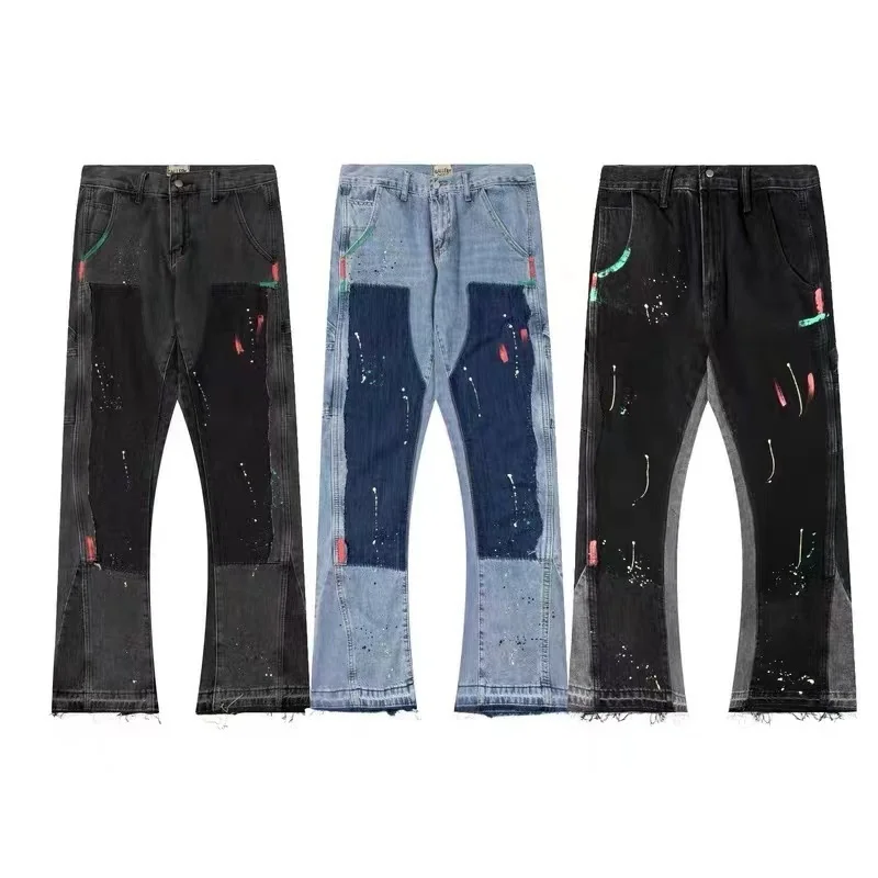 

High Street, мешковатые джинсы-клеш в стиле пэчворк, брюки для мужчин, прямые свободные джинсовые брюки в тон