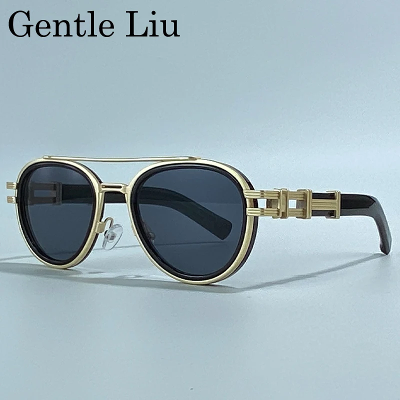 

Vintage Steampunk Oval Sunglasses Men 2025 Luxury Brand Retro Double Beam Metal Frame Sunglass For Male Trendy Outdoor Eyewear