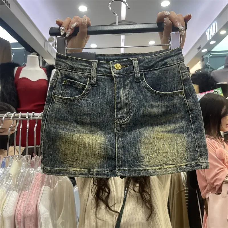 Vintage Denim Short Skirt Female Summer New All-match Slim Trend Sexy Skirts Women Clothes Pocket Zipper Mini Dress Female Skirt