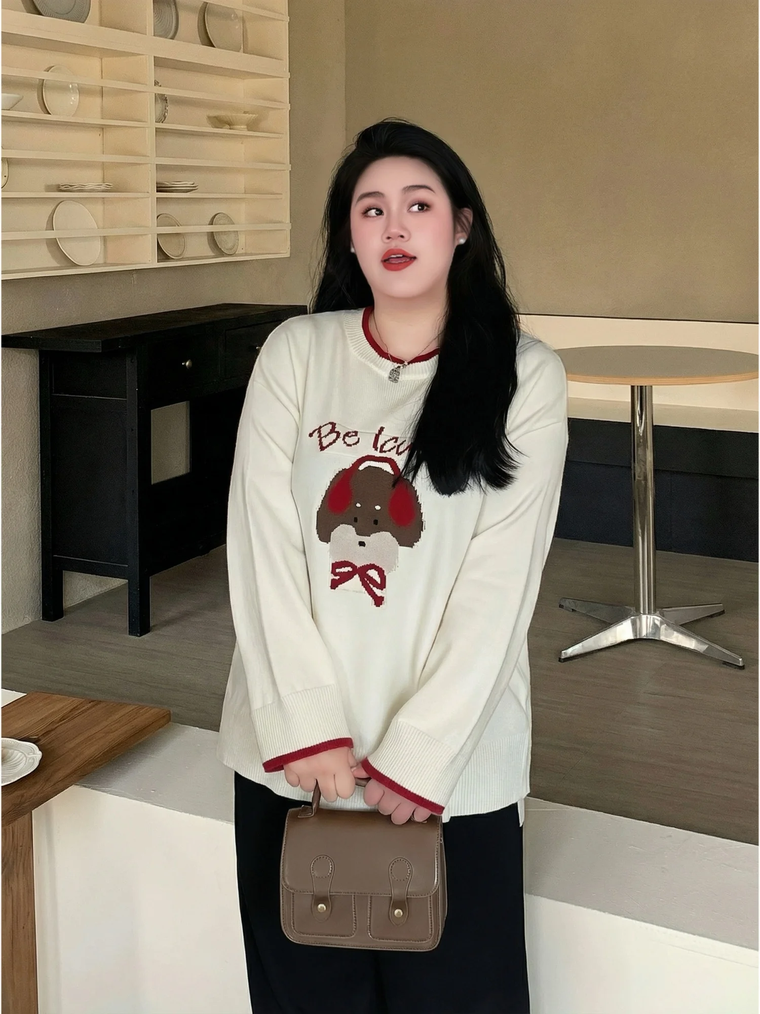 

plus Size Women's round Neck Dog Print Sweater Loose Casual Commute Versatile Top Winter Comfortable Polyester Nylon Blend