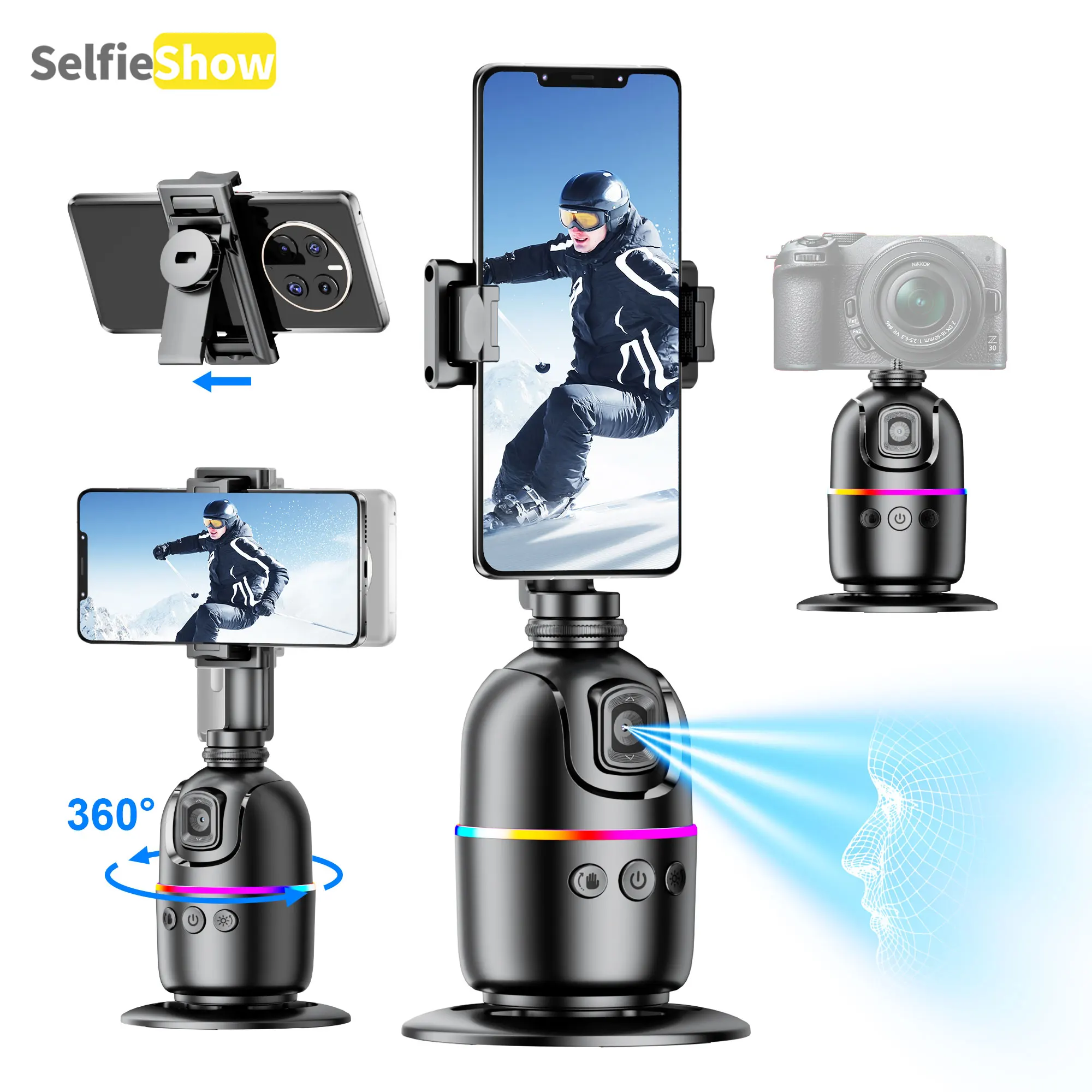 

Selfieshow P03 Tracking Tripod for Camera Smartphone,Colorful Light 360 Rotation Follow Focus,Gimbal For Tiktok live photography