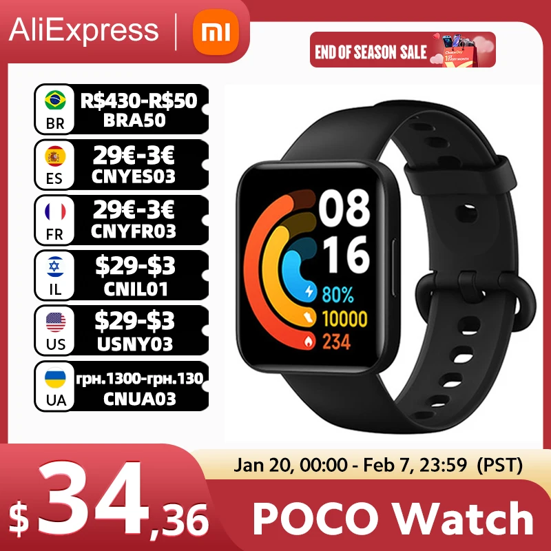 Global Version POCO Watch 1.6'' AMOLED Display 14 Days Battery GPS Always-on Watch Face Blood Oxygen Smartwatch