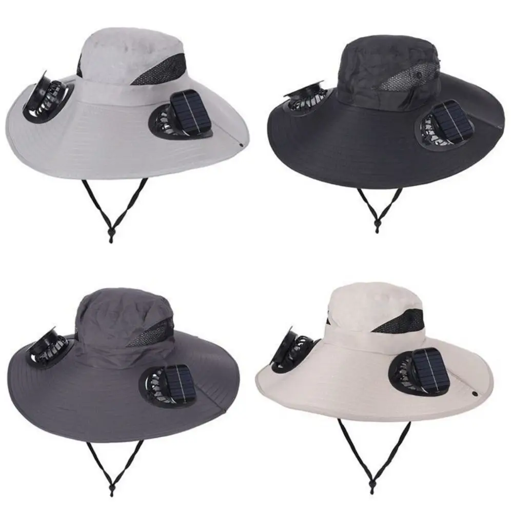 Convenient Dual Fan Solar Fan Hat 3 Speeds UV Protection Wide Brim Sun Cap Strong Wind Breathable Cooling Fisherman Hat Hiking