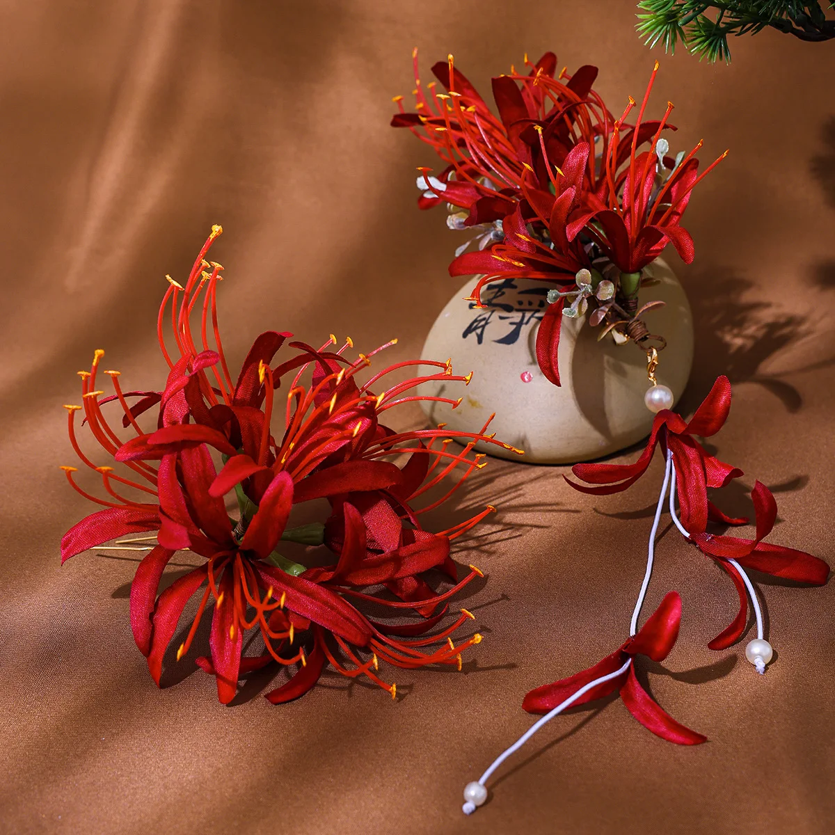 요정 복고풍 수제 레이스 척 머리 장식 가짜 꽃 고대 스타일 Hanfu 넥타이 여성을위한