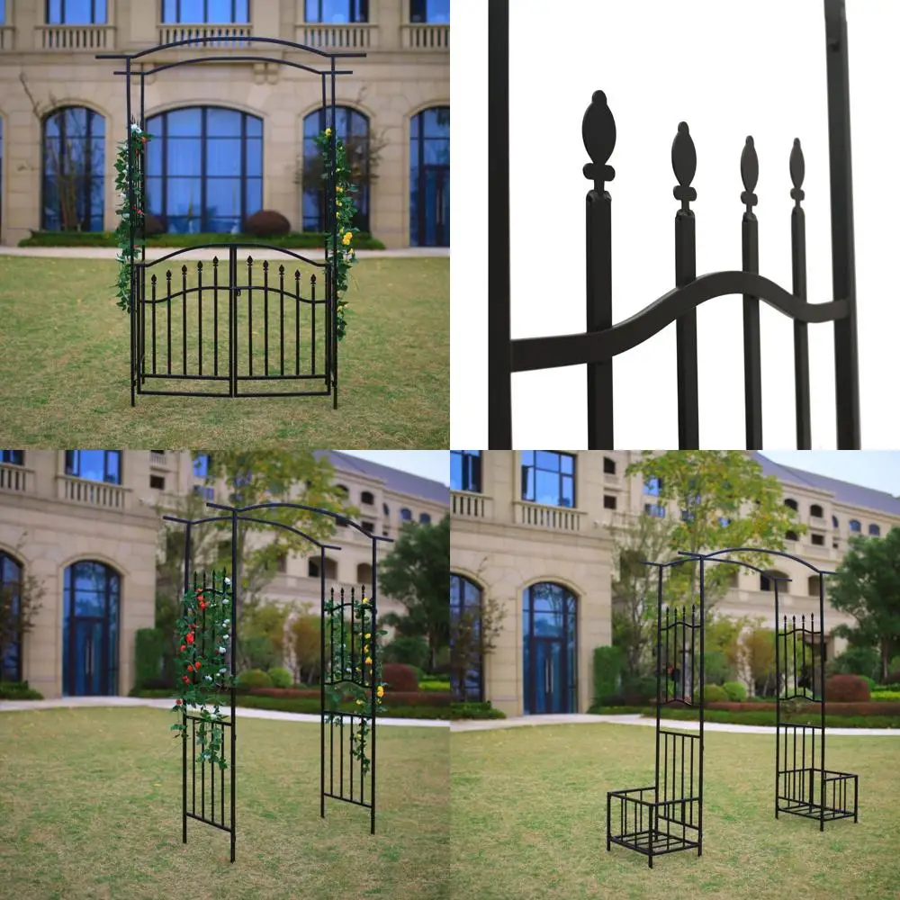 

Стальная садовая арка высотой 6 футов и шириной 4 фута 11 с воротами, идеально подходит для вьющихся растений, уличный сад, газон на заднем дворе.