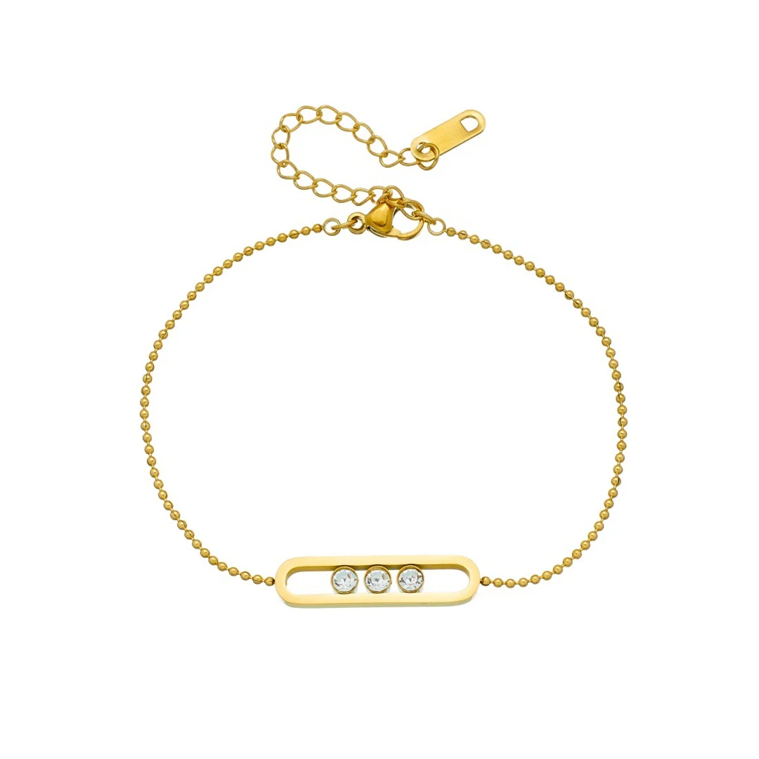 

Punk Fashion Zirconia Paperclip Charm Bracelet Femme Gold Color Stainless Steel Bead Chain Link Bracelets for Women Jewelry Gift