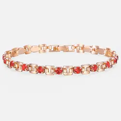 5.5mm 585 Rose Gold Color Bracelet For Womens Girls Square Bismark Gold Tone Cubic Zirconia Stone Link Bracelet  GB433