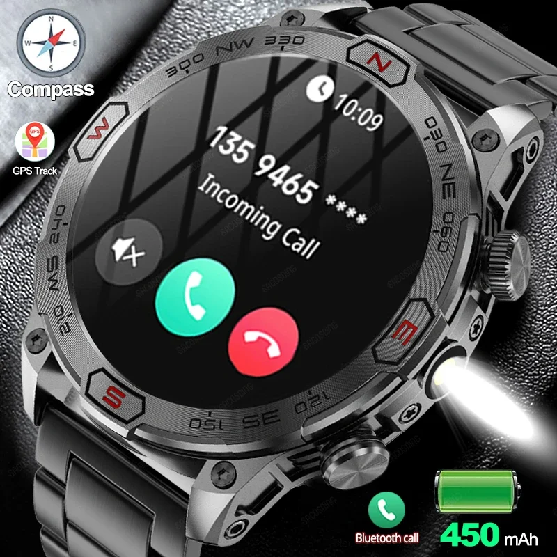 

Flashlight New Smart Watch Outdoor Sport Compass 1ATM Waterproof Watch Men Bluetooth Call Smartwatch GPS Track Clock For Android