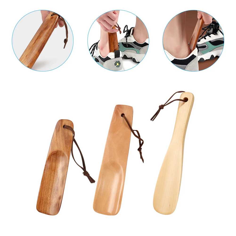 Calzadores de madera para el hogar, resistentes al desgaste, prácticos ayudantes para zapatos, portátiles, suaves y duraderos, accesorios para viajes de personas mayores, 3 uds.