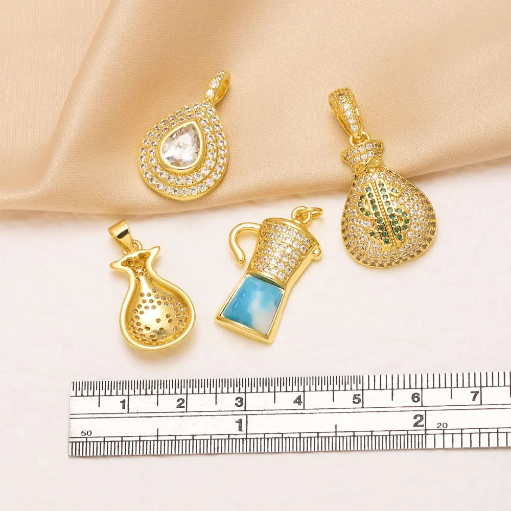 OCESRIO Money Bag Teardrop Pendant for Necklace Copper Gold Plated CZ Moka Pot Charm for DIY Jewelry Making Component pdta818