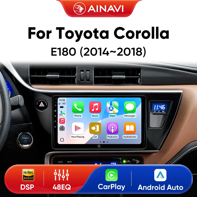Radio para Auto AINAVI para Toyota Auris Corolla Altis E170 E180 2016-2018, Carplay Inalámbrico, Android Auto, Bluetooth, Pantalla Carplay, Carplay para Auto, Radio para Coche, Estéreo para Auto, Audio para Auto, 4G, GPS, USB, BT, SWC, 9 pulgadas