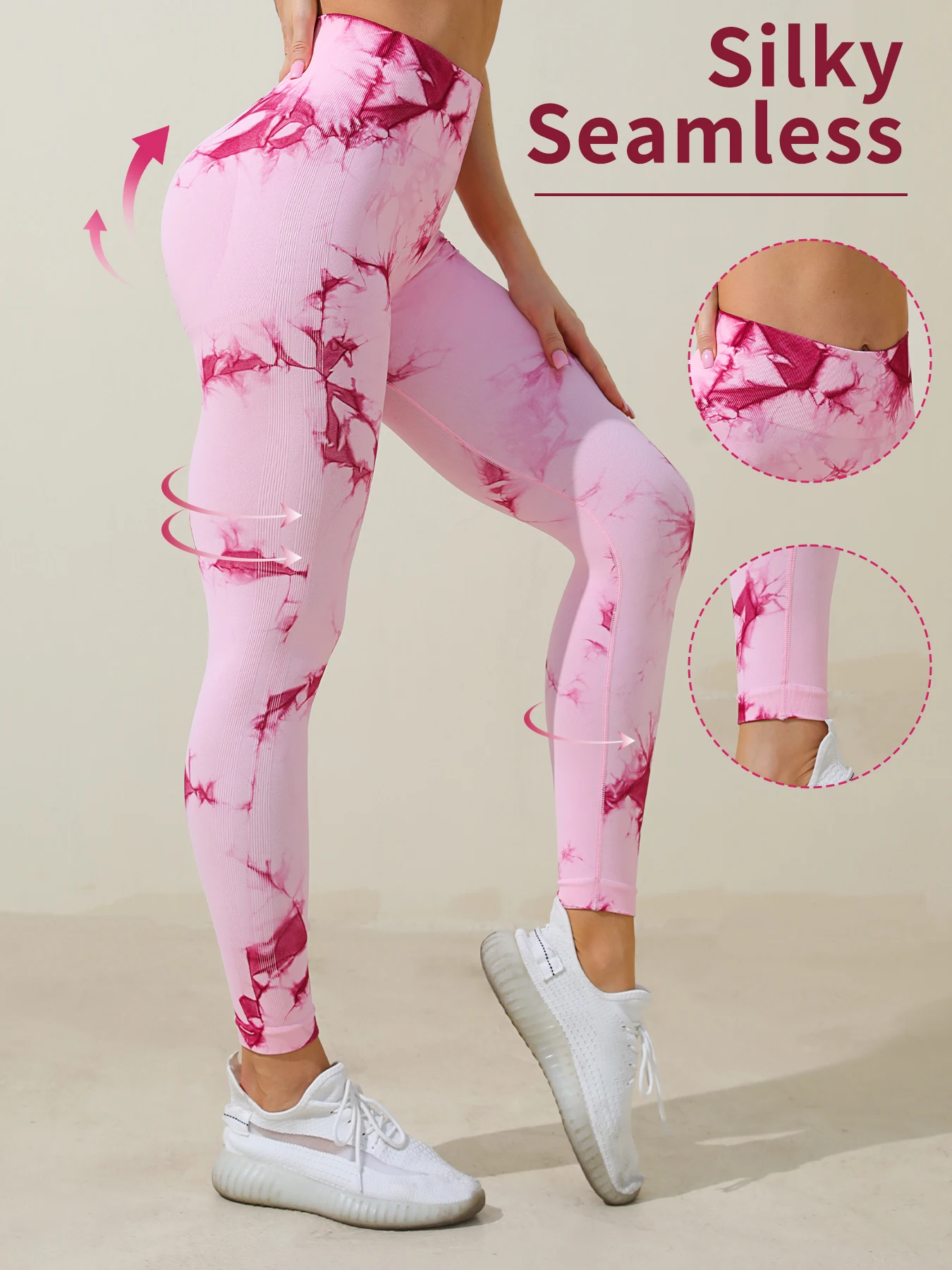 Tie-Dye Print High Waist Elastic Waist Sports Leggings, Suitable For Yoga