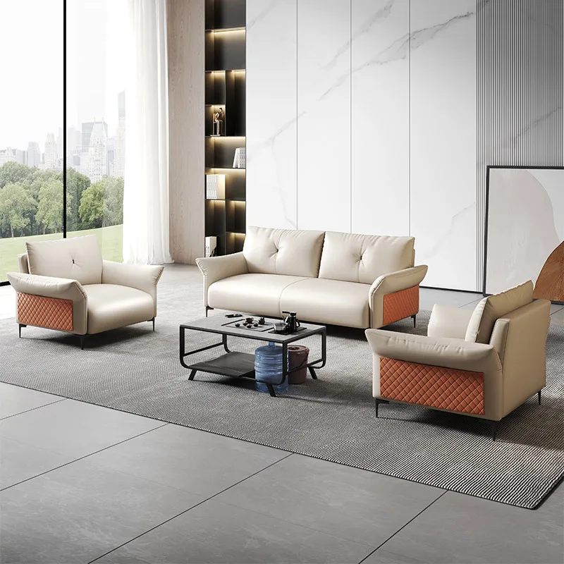 

Office Sofa Business Reception Modern Simple Guest Single Three-person Office Sofa Coffee Table Combination Set