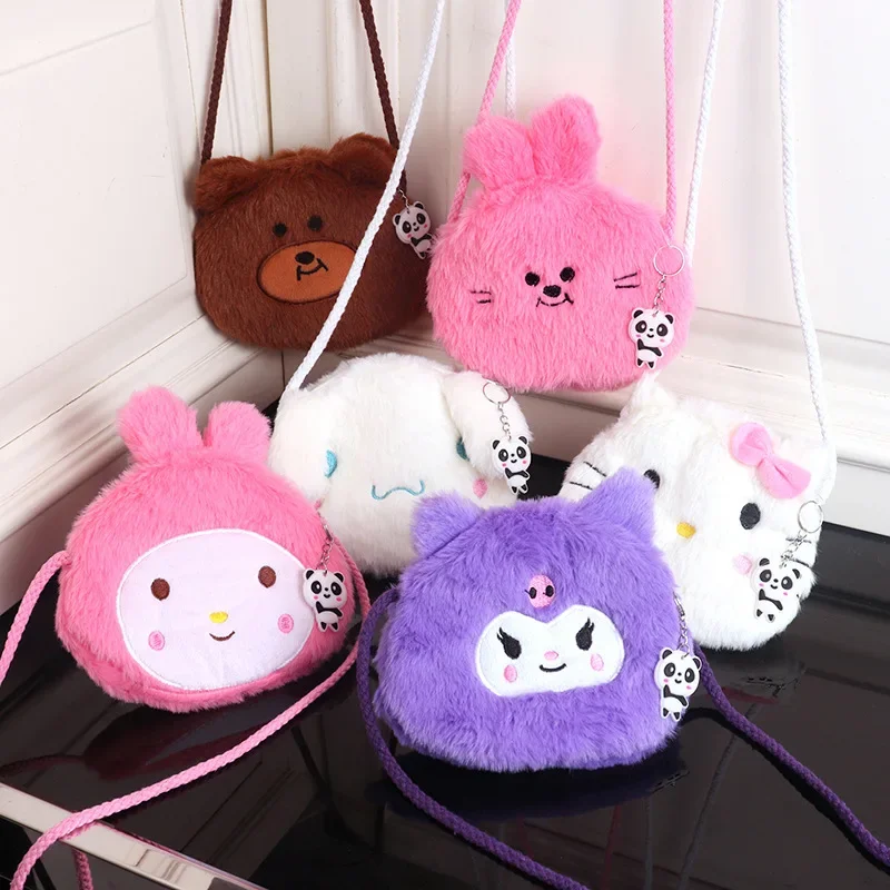 Sanrio Crossbody Coin Purse para meninas, Kuromi MyMelody, Plush Cartoon, Crianças, Estudante, Fofo