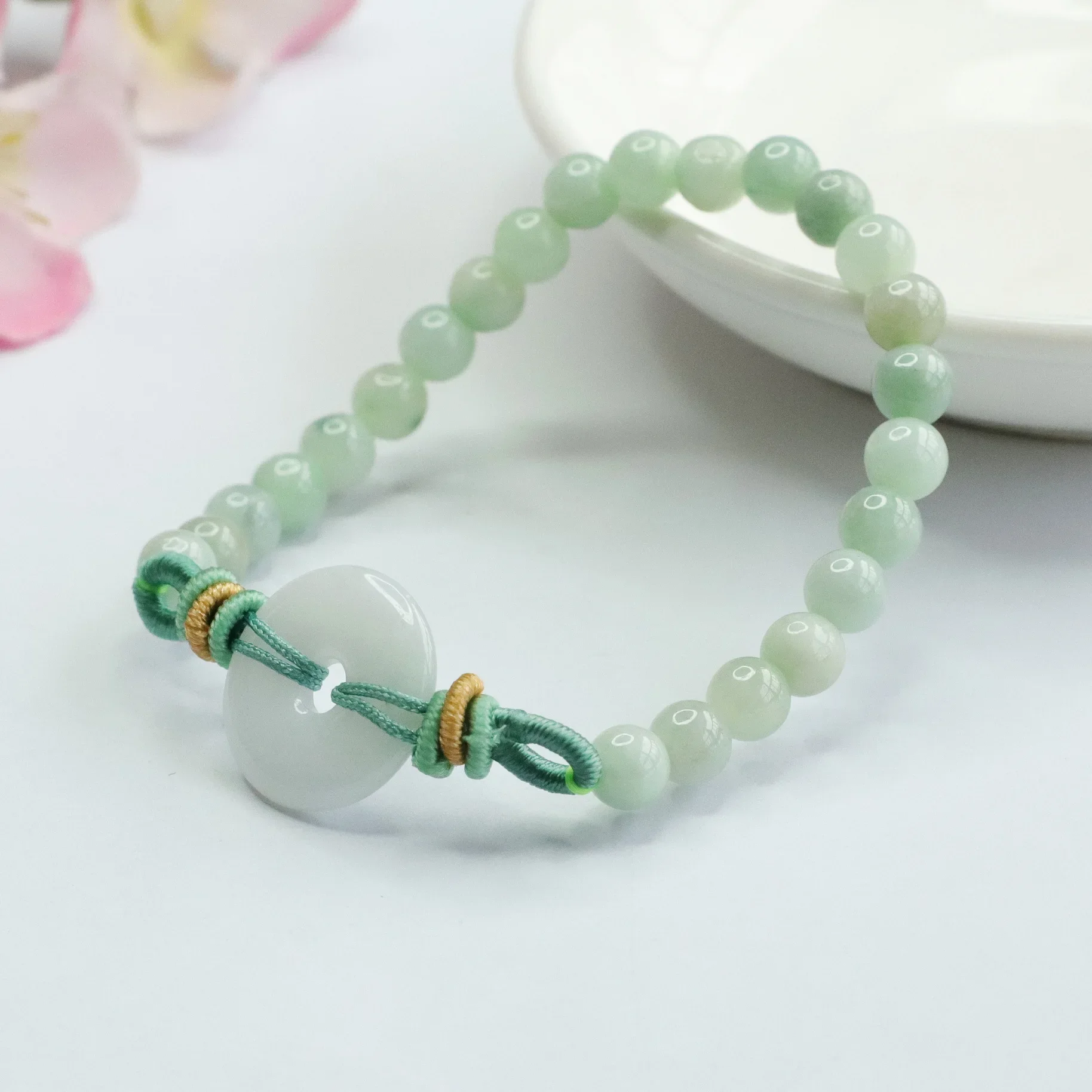 Burmese Jade Donut Bracelets Gemstone Jewelry Stone Bead Women Vintage Jadeite White Bangle Luxury Natural Gemstones Bracelet