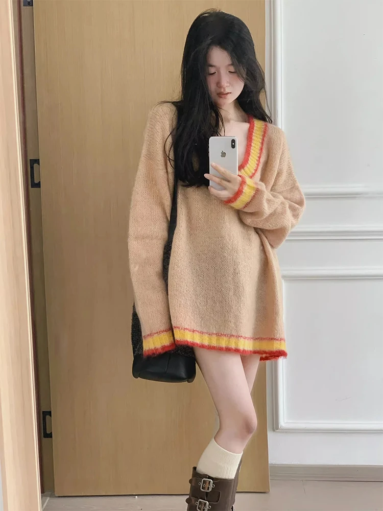 

Новинка 2023 года, женский вязаный свитер Long Sve Lazy Sle, свободный крой, базовый слой, внутренняя одежда, топ Sweet Sle, осенний сезон, полиэстер...